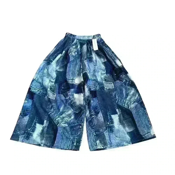 NWT Live 4 Truth Palazzo Straight Leg Print Maxi Pants Denim Design women Med. - Picture 1 of 13